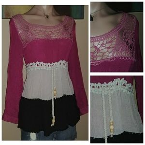 DANI LACE ROPE TIE SCOOP NECK SMALL SHIRT
